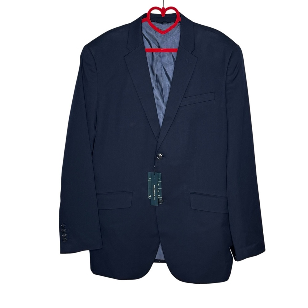 Mens NWTs Perry Ellis Travel Luxe 44 Regular Blue Printed Modern Fit Sports Coat